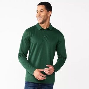 Men's 100% Cotton  Long Sleeve Polo Shirt GREEN  S SMALL